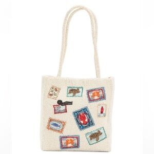 MADE IN INDIA Sea Animals Postage Digital Print Hand Beadwork Tote Bag